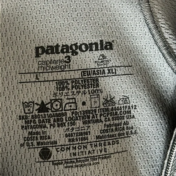 Patagonia Men’s Size Large Dark Gray Pullover Long Sleeve Partial Zip T-shirt - Picture 2 of 3